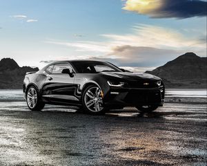 Preview wallpaper chevrolet, camaro, ss, black, side view