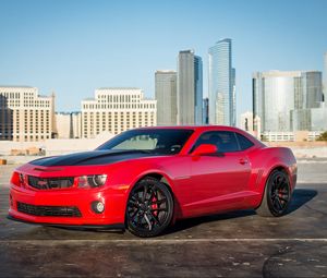 Preview wallpaper chevrolet, camaro, ss, red, side view