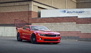 Preview wallpaper chevrolet, camaro ss, red, side view