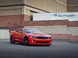 Preview wallpaper chevrolet, camaro ss, red, side view