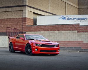 Preview wallpaper chevrolet, camaro ss, red, side view