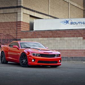 Preview wallpaper chevrolet, camaro ss, red, side view