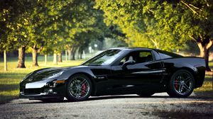 Preview wallpaper chevrolet corvette, black, nature, cars