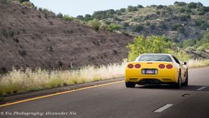 Preview wallpaper chevrolet corvette c5, chevrolet, yellow, back view, asphalt