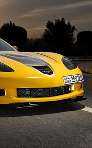 Preview wallpaper chevrolet, corvette, c6, yellow, front view