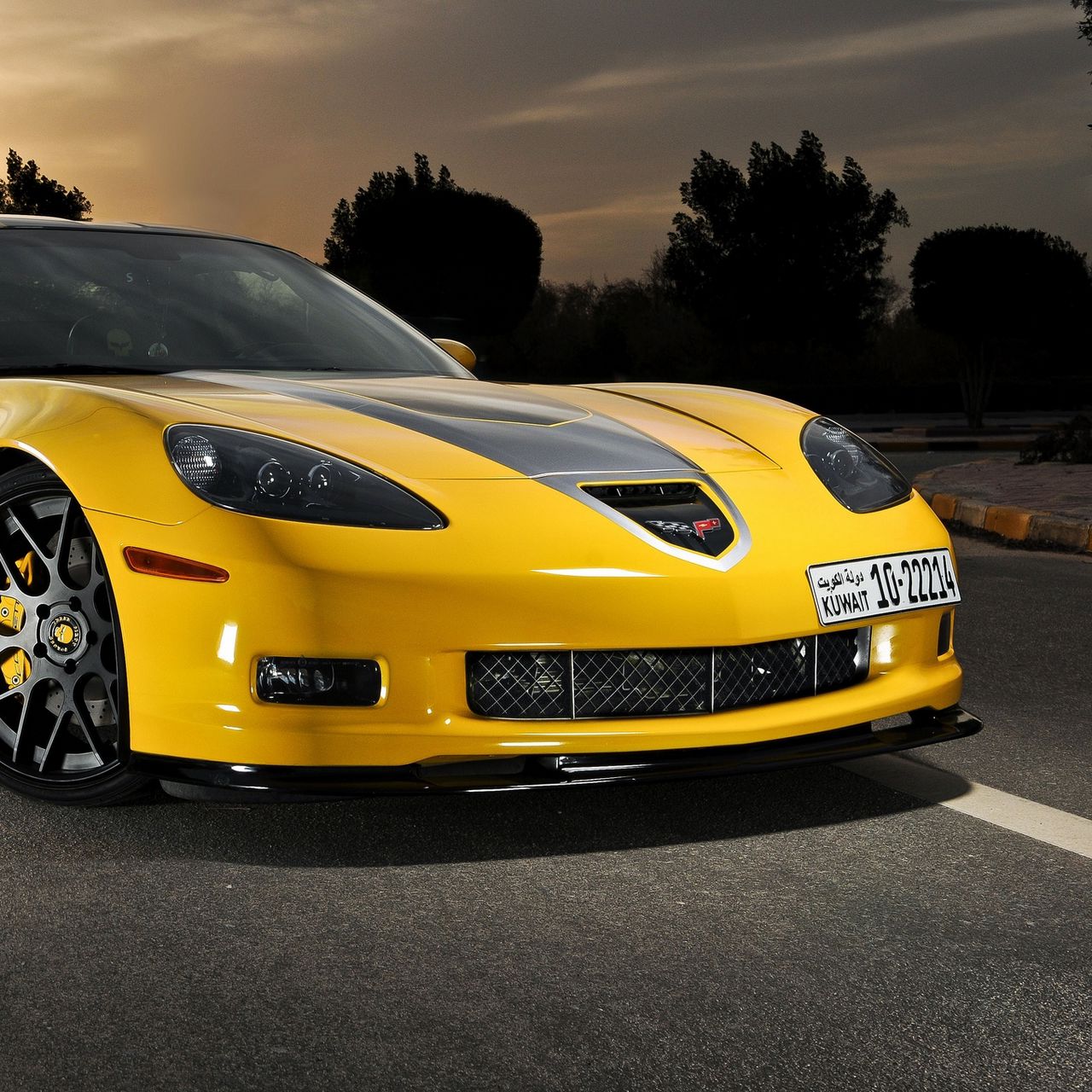 Download Wallpaper 1280x1280 Chevrolet Corvette C6 Yellow Front View Ipad Ipad 2 Ipad Mini For Parallax Hd Background