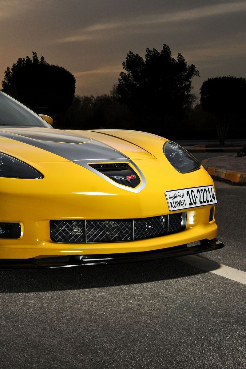 Download Wallpaper 800x10 Chevrolet Corvette C6 Yellow Front View Iphone 4s 4 For Parallax Hd Background