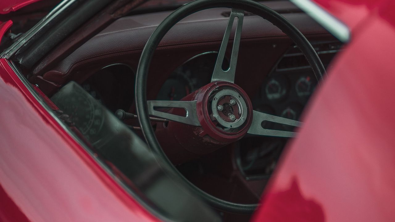 Wallpaper chevrolet corvette, car, chevrolet, steering wheel, red