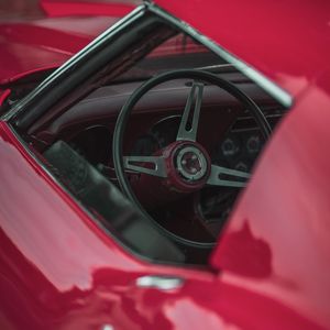 Preview wallpaper chevrolet corvette, car, chevrolet, steering wheel, red