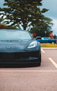 Preview wallpaper chevrolet corvette, car, sportscar, black, front view