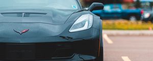 Preview wallpaper chevrolet corvette, car, sportscar, black, front view