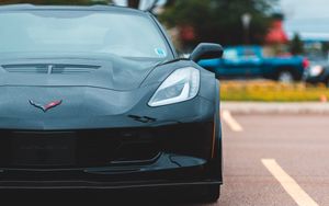 Preview wallpaper chevrolet corvette, car, sportscar, black, front view