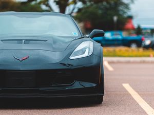 Preview wallpaper chevrolet corvette, car, sportscar, black, front view