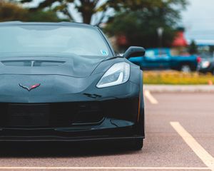 Preview wallpaper chevrolet corvette, car, sportscar, black, front view