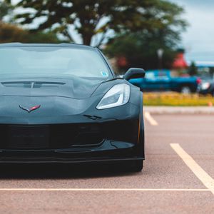 Preview wallpaper chevrolet corvette, car, sportscar, black, front view