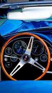 Preview wallpaper chevrolet corvette, chevrolet, car, steering wheel, blue