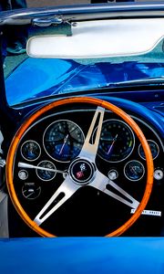 Preview wallpaper chevrolet corvette, chevrolet, car, steering wheel, blue