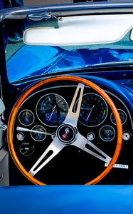 Preview wallpaper chevrolet corvette, chevrolet, car, steering wheel, blue