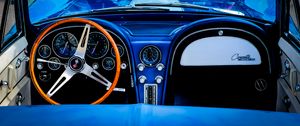 Preview wallpaper chevrolet corvette, chevrolet, car, steering wheel, blue