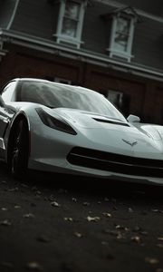 Preview wallpaper chevrolet corvette, chevrolet, car, sportscar, supercar, white, front view