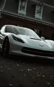 Preview wallpaper chevrolet corvette, chevrolet, car, sportscar, supercar, white, front view