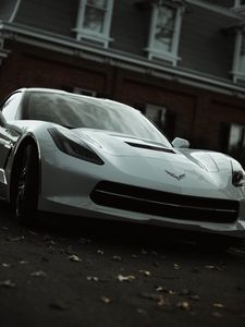 Preview wallpaper chevrolet corvette, chevrolet, car, sportscar, supercar, white, front view