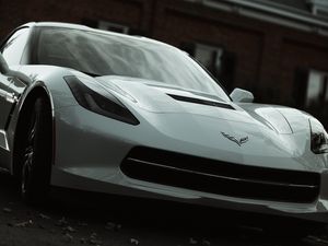 Preview wallpaper chevrolet corvette, chevrolet, car, sportscar, supercar, white, front view