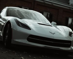 Preview wallpaper chevrolet corvette, chevrolet, car, sportscar, supercar, white, front view