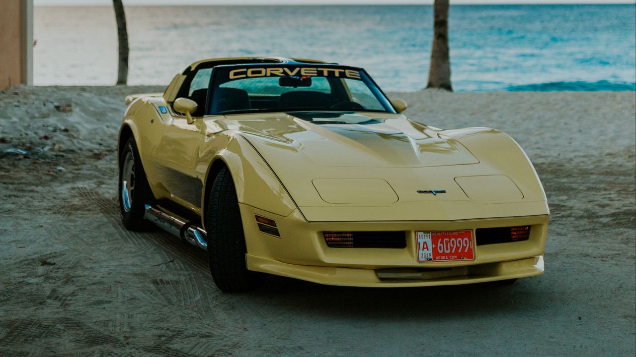 Wallpaper chevrolet corvette, chevrolet, car, yellow, retro, beach