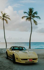 Preview wallpaper chevrolet corvette, chevrolet, car, yellow, retro, beach