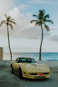 Preview wallpaper chevrolet corvette, chevrolet, car, yellow, retro, beach