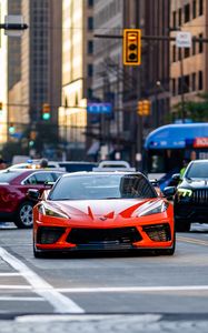 Preview wallpaper chevrolet corvette, chevrolet, car, sports car, red, road