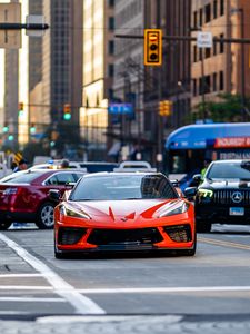 Preview wallpaper chevrolet corvette, chevrolet, car, sports car, red, road