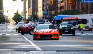 Preview wallpaper chevrolet corvette, chevrolet, car, sports car, red, road