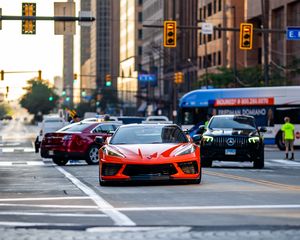 Preview wallpaper chevrolet corvette, chevrolet, car, sports car, red, road