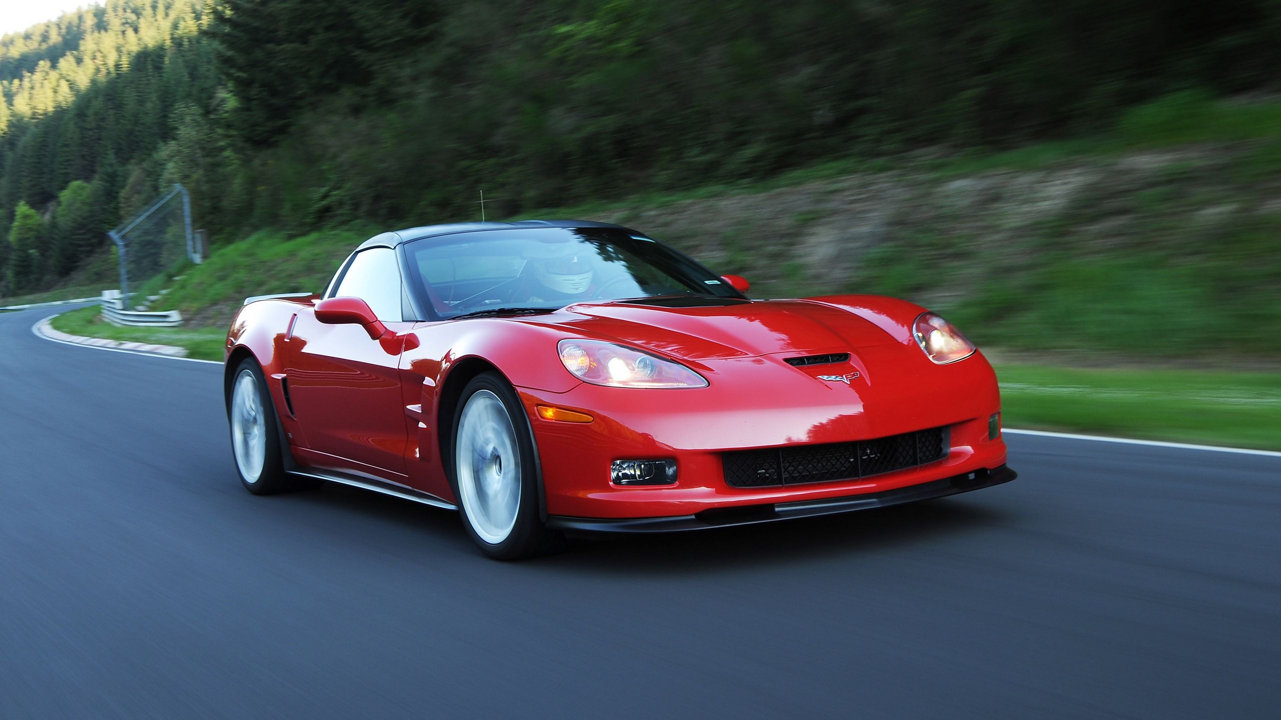 Download Wallpaper 2560x1440 Chevrolet, Corvette, Zr1, Red, Side View