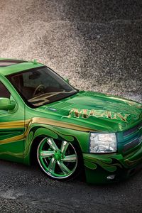 Preview wallpaper chevrolet, silverado, lowrider, pickup, green