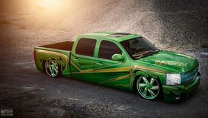 Preview wallpaper chevrolet, silverado, lowrider, pickup, green