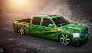 Preview wallpaper chevrolet, silverado, lowrider, pickup, green