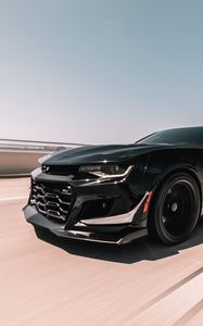 Preview wallpaper chevrolet zl1, chevrolet, car, sports, coupe, black, speed