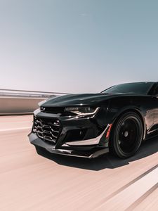 Preview wallpaper chevrolet zl1, chevrolet, car, sports, coupe, black, speed