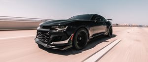 Preview wallpaper chevrolet zl1, chevrolet, car, sports, coupe, black, speed