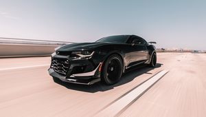 Preview wallpaper chevrolet zl1, chevrolet, car, sports, coupe, black, speed