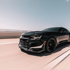 Preview wallpaper chevrolet zl1, chevrolet, car, sports, coupe, black, speed
