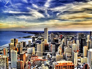 Preview wallpaper chicago, building, view from above, bright, hdr