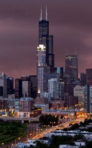 Preview wallpaper chicago, evening, city, buildings, skyscrapers