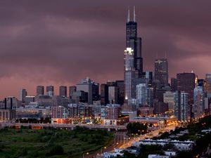 Preview wallpaper chicago, evening, city, buildings, skyscrapers