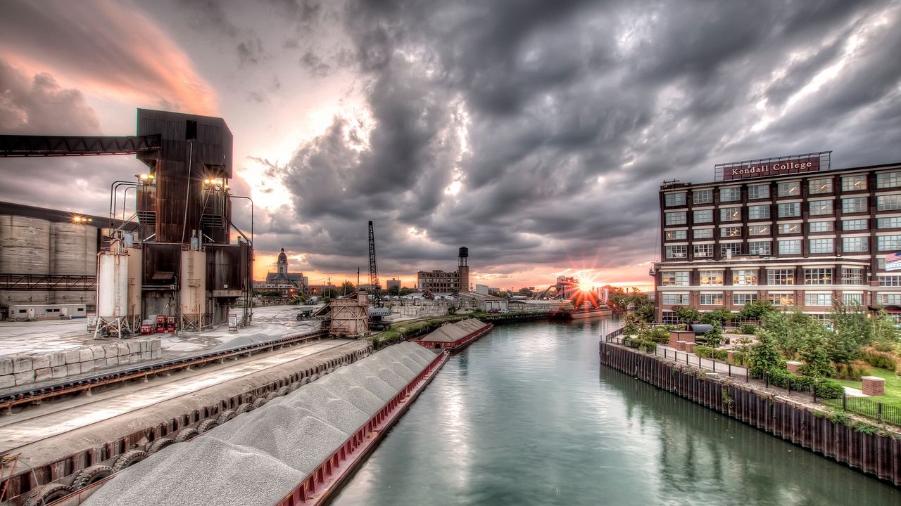 Wallpaper chicago, illinois, facility, building, river, hdr
