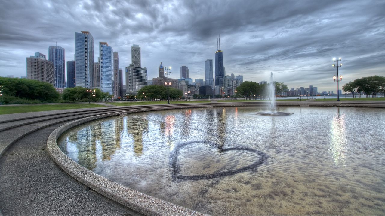 Wallpaper chicago, illinois, fountain, building, hdr