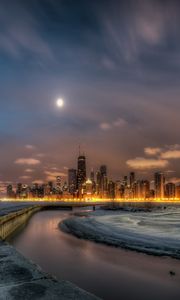 Preview wallpaper chicago, illinois, lighthouse, buildings, beach, hdr